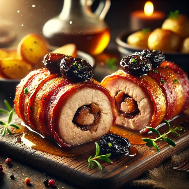 Pork Rolls with Prunes & Bacon